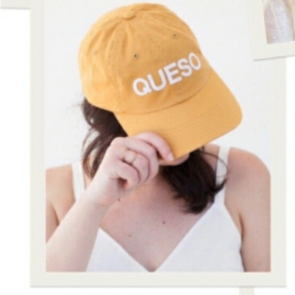 Frankie Jean hand lettering in Austin Texas QUESO cap/hat